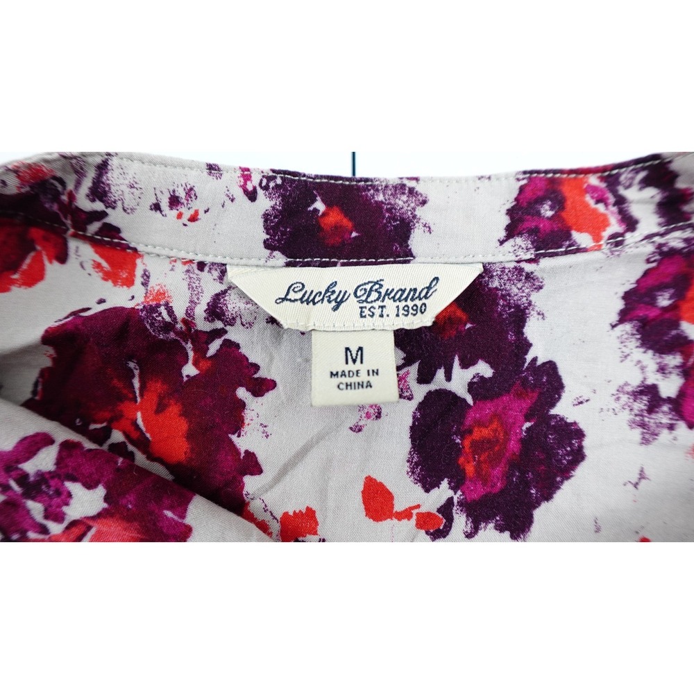Lucky Brand Floral Blouse Red and Purple Design With Sleeves you can make 3/4 - Picture 7 of 11